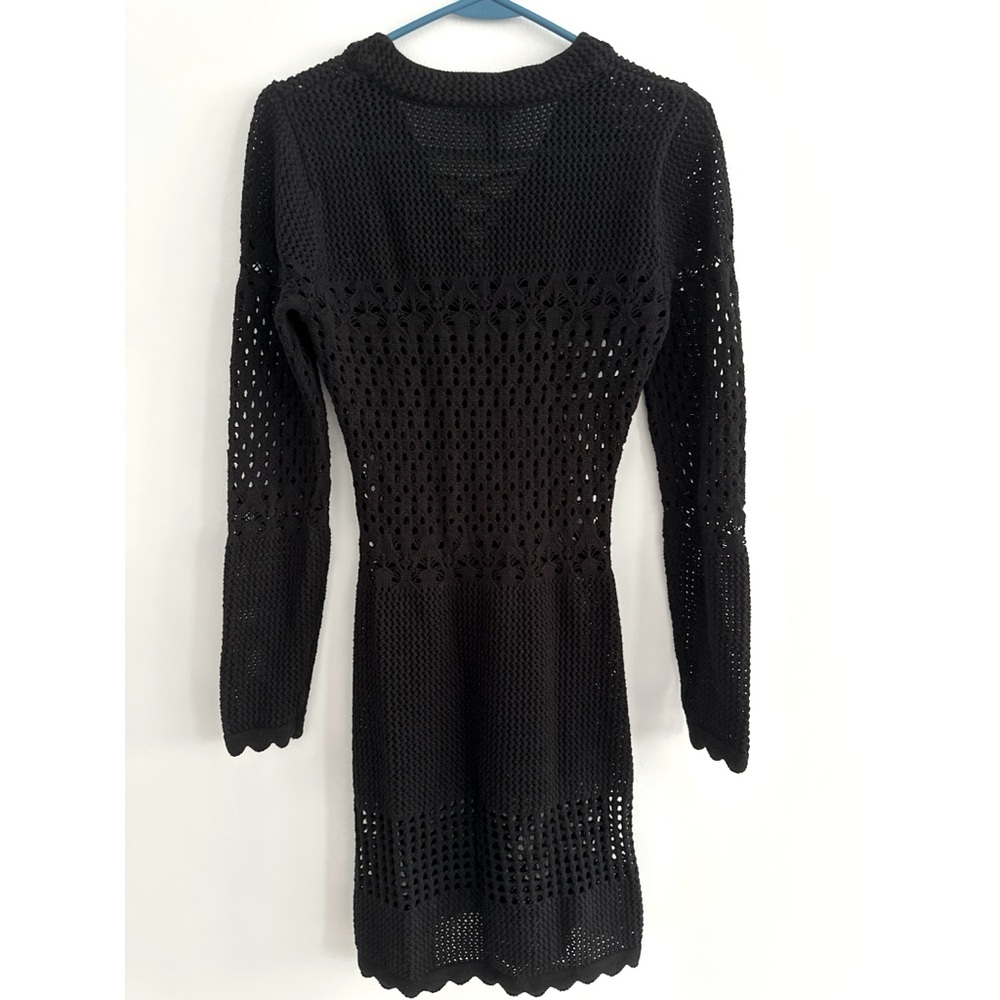 AQUA Crochet Lace Up Mini Dress Black | S - Picture 4 of 8
